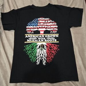 AMERICAN GROWN WITH MEXICAN ROOTS MEXICO PATRIOTIC SPANISH T-SHIRT